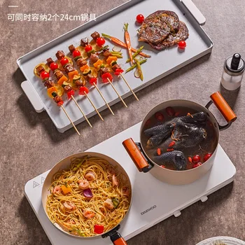 Индукционная плита Daewoo большого размера, многофункциональная плита для приготовления пищи, Двухконфорочная Бытовая печь для барбекю, мультиварка 220 В